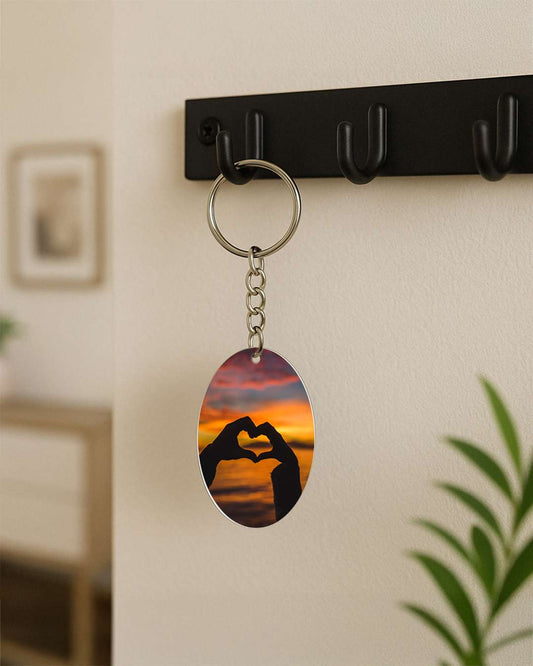 Oval Shape MDF Key Chain | White