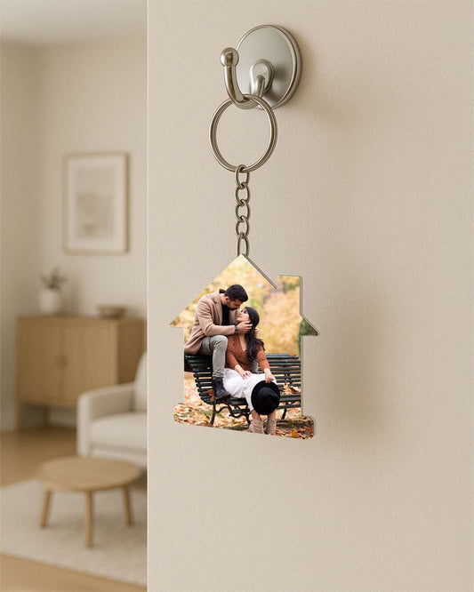 Home Shape Key Chain | White