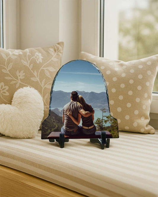 Customized Blank Rock Slate Set with Display Stand | White