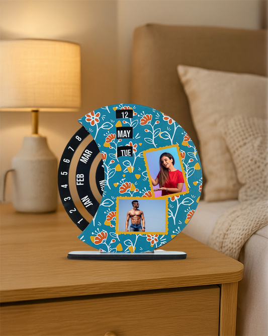 Personalized Wooden Rotating Photo Calendar | Flower Print