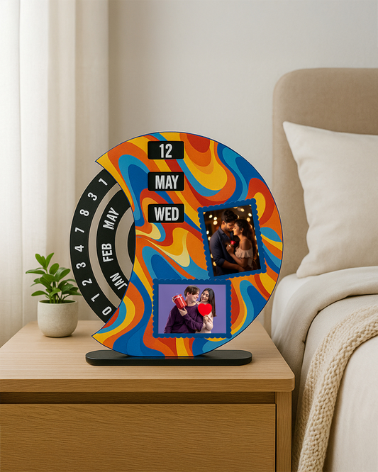 Personalized Wooden Rotating Photo Calendar | Colorful Print