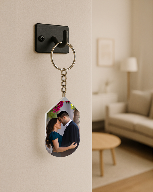 Hexa Shape Polymer Key Chain | White