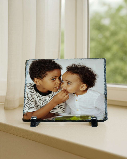 Customized Blank Rock Slate Set with Display Stand | White