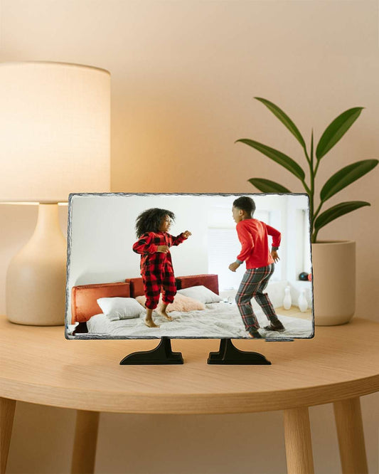 Customized Blank Slate Rock Set with Display Stand | White