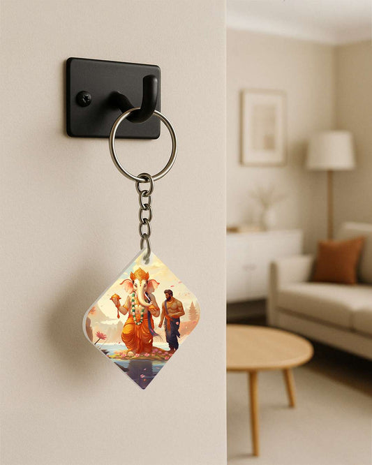 Square Shape Polymer Key Chain | White