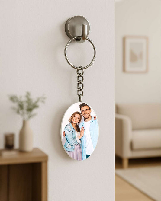 Oval Shape Acrylic Key Chain | White