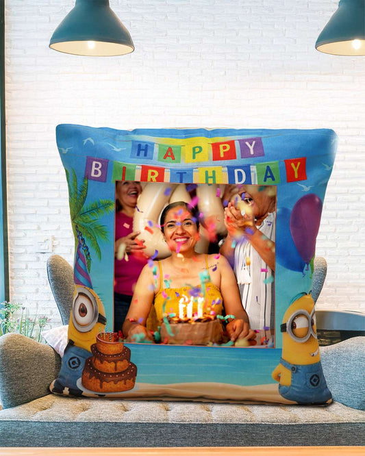 Happy Birthday Square Shaped Pillow β Personalized with your photo or text | Multi