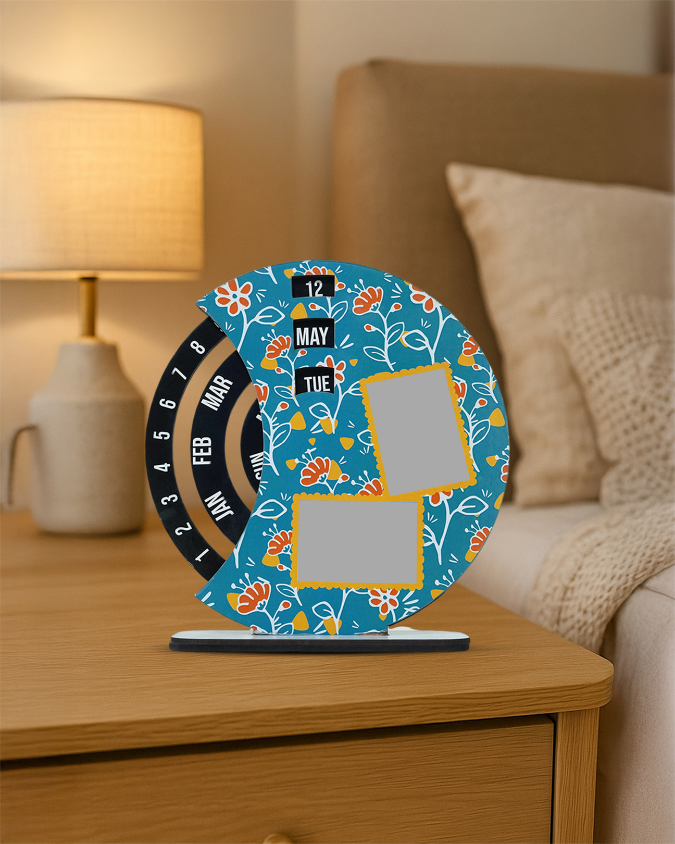 Personalized Wooden Rotating Photo Calendar | Flower Print