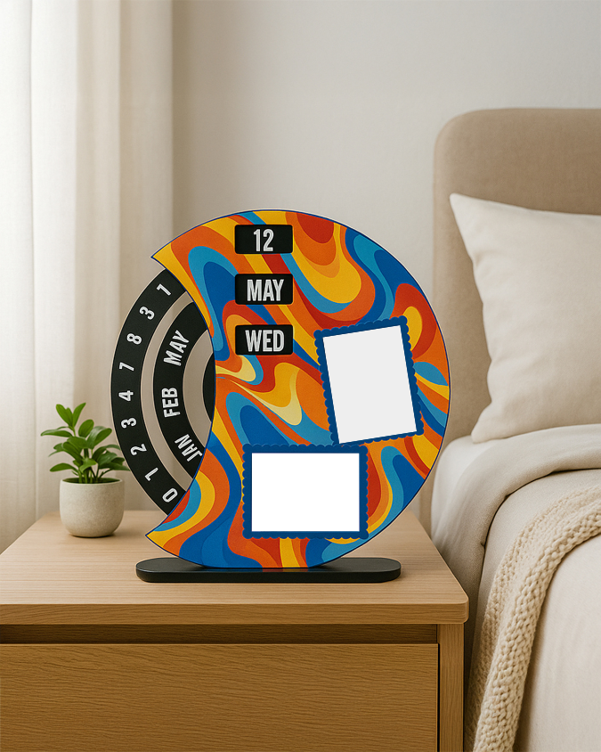 Personalized Wooden Rotating Photo Calendar | Colorful Print