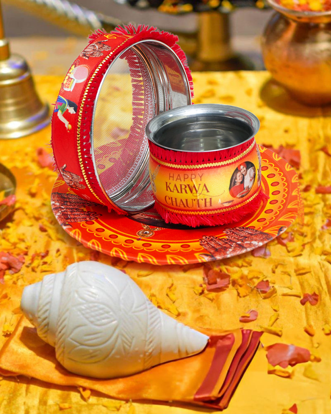 Karwachauth Pooja Thali Set - Gift for Married Ladies, Wife, Mother, Mother-in-Law, Sister, Sister-in-Law, Bhabhi & to be bride