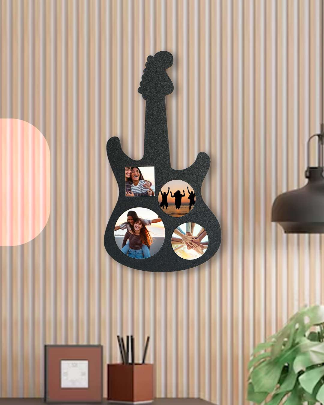 Guitar - Shaped Laser-Cut Wooden Photo Frame – Sublimation Photo Frame | Black