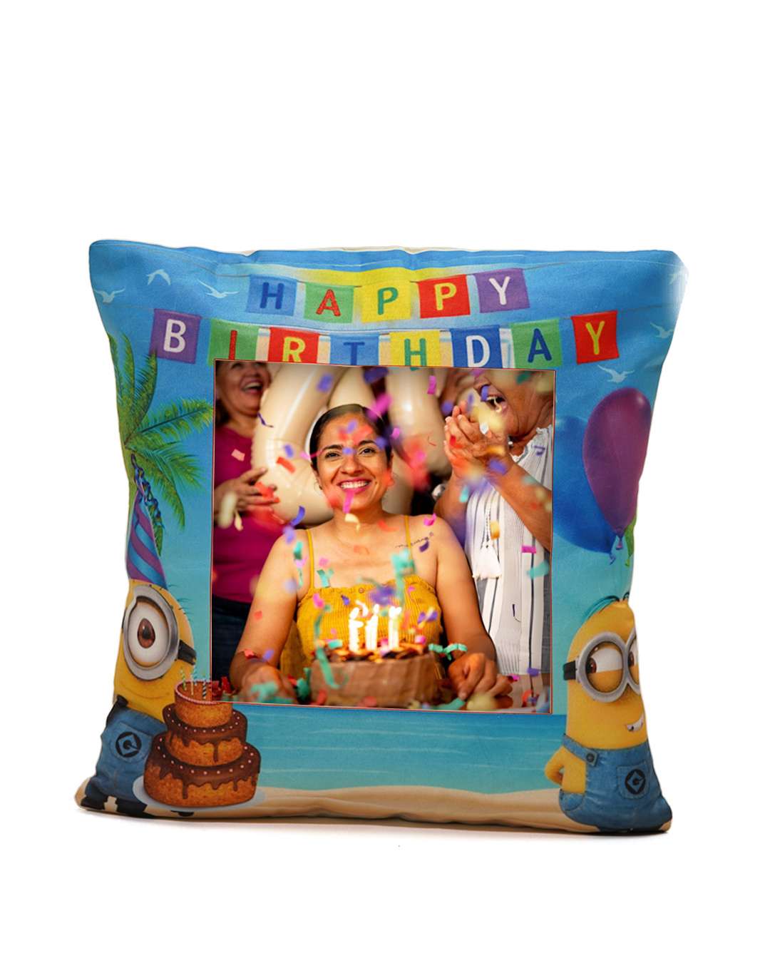 Happy Birthday Square Shaped Pillow – Personalized with your photo or text | Multi