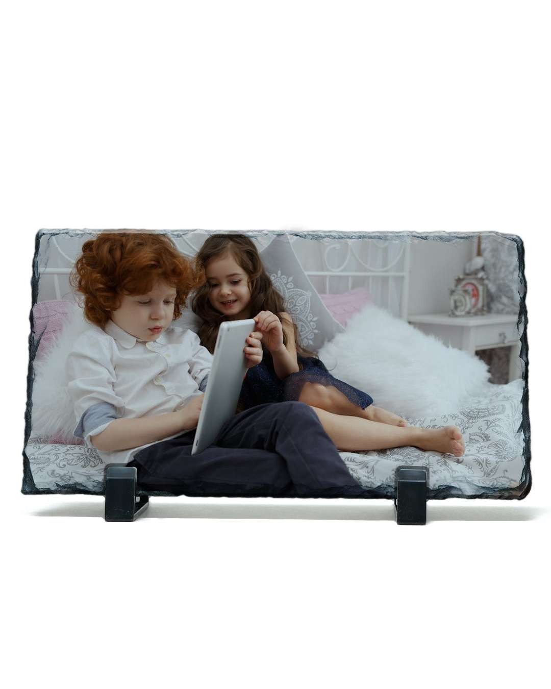 Customized Blank Slate Rock Set with Display Stand | White