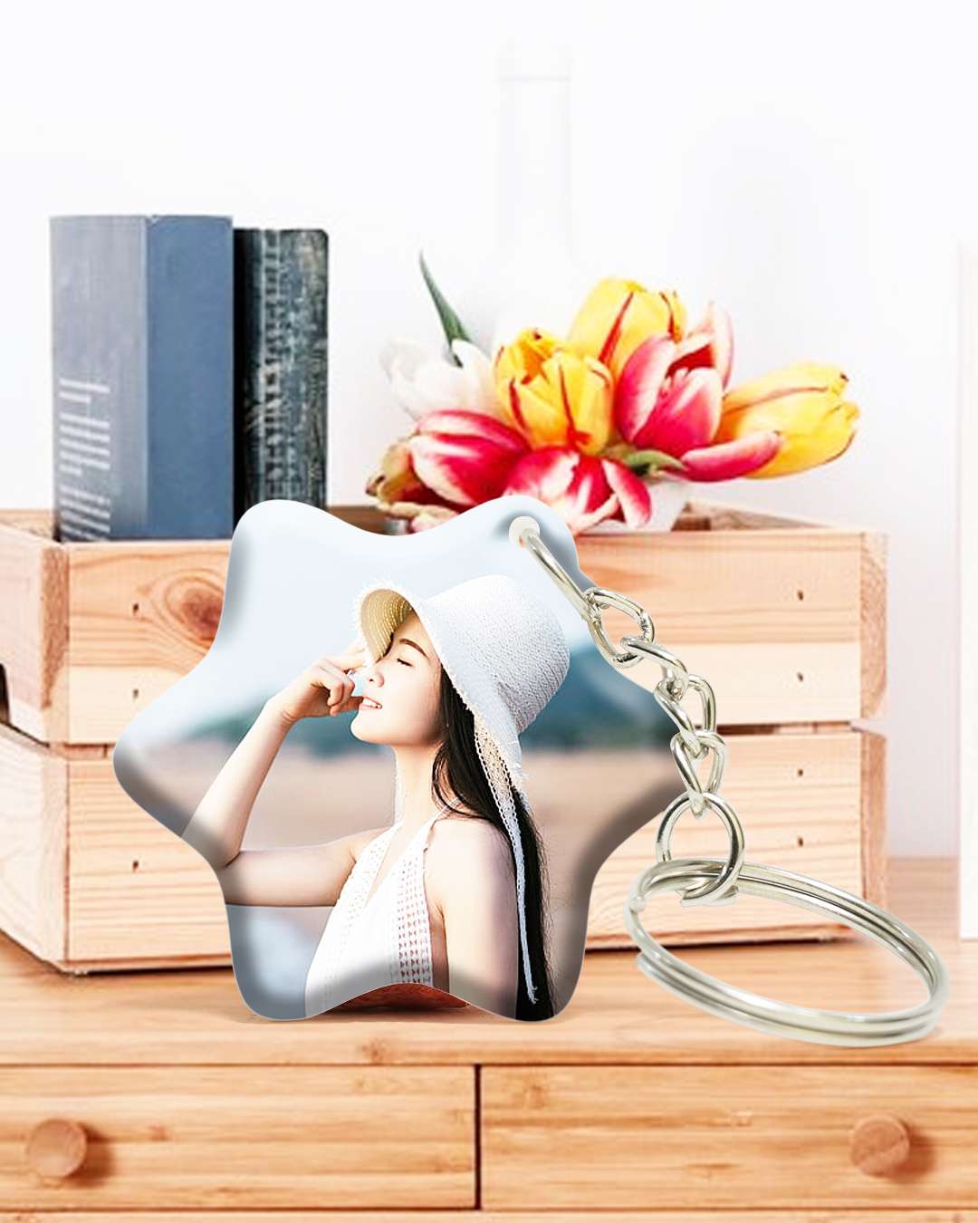 Star Shape Acrylic Key Chain | White