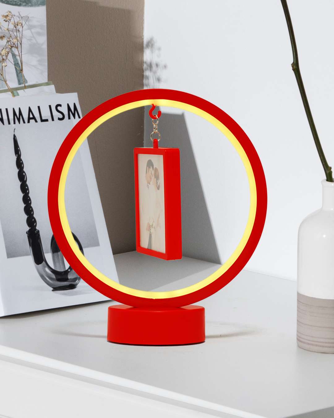 LED MDF Rotating Lamp Round & Rectangle Shape Photo Lamp | Red