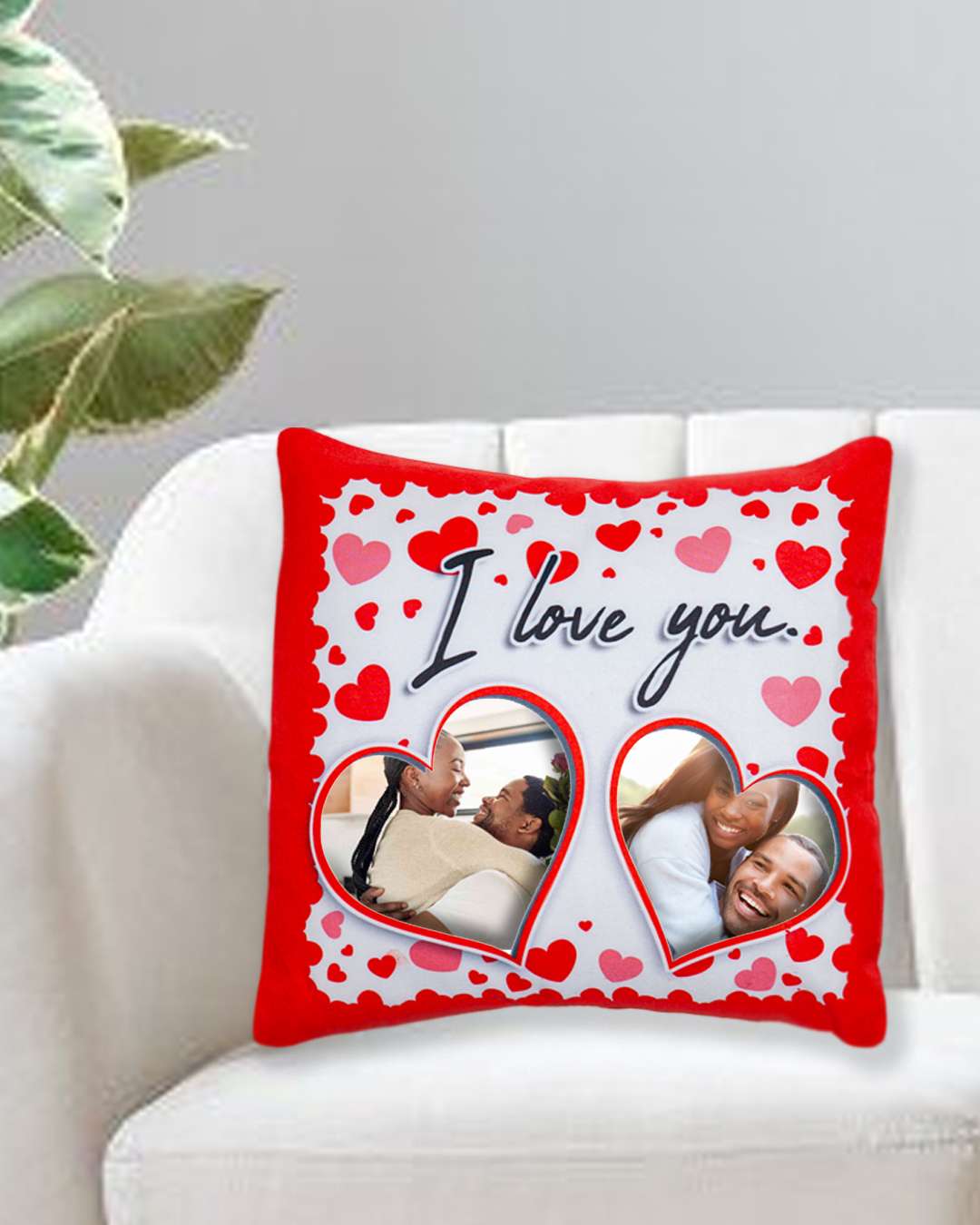 I love you Sqaure Shaped Pillow – Personalized with your photo or text | Red