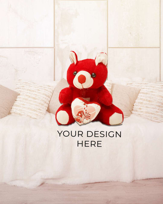 Teddy Bear Love Heart-Shaped Pillow – Personalized with your photo or text | Red