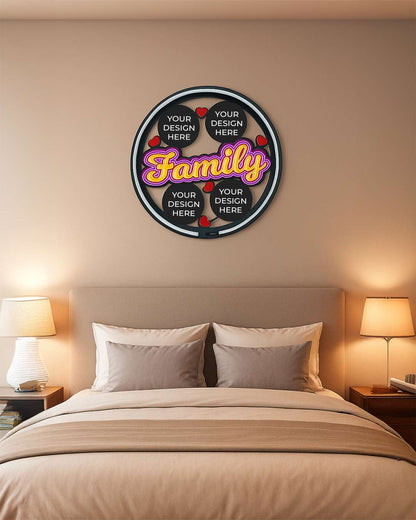 Family Wall Hanging Light Frame with 4 Pictures   | Multi