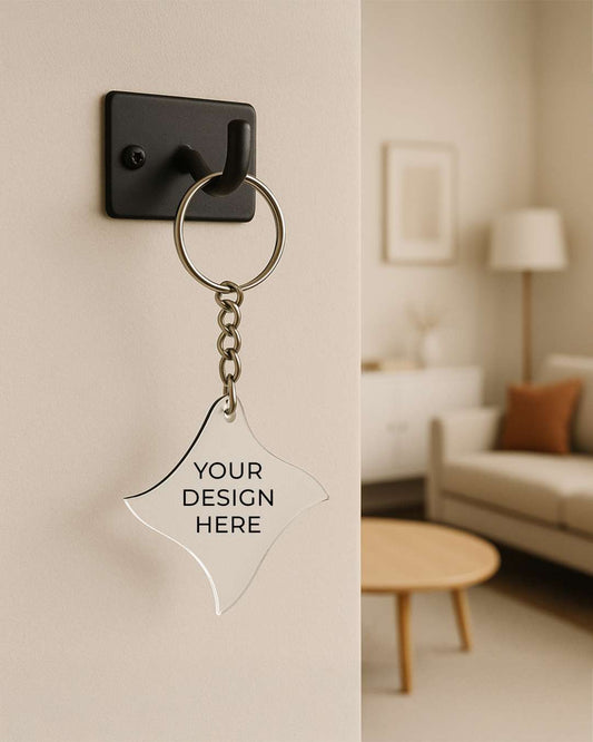 Curved Square Shape Key Chain  | White