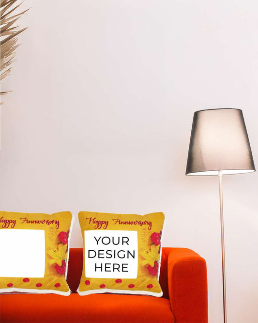 Happy Anniversary Square Shaped Pillow – Personalized with your photo or text | Multi