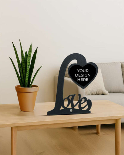 "Love with Heart" – Wooden Photo Standee    | Black Brown