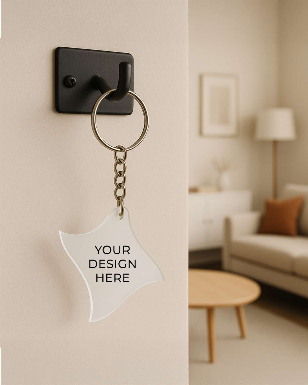 Curved Square Shape Polymer Key Chain | White