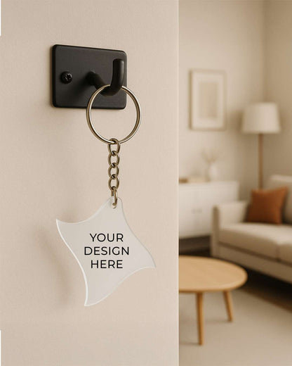 Curved Square Shape Polymer Key Chain | White