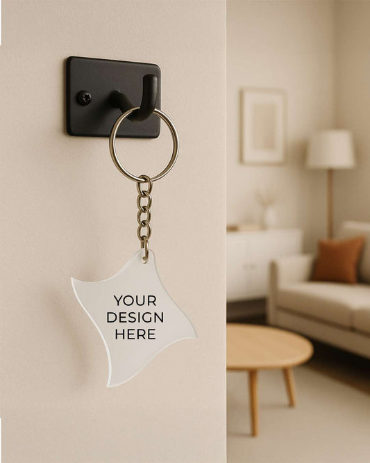 Curved Square Shape Polymer Key Chain | White