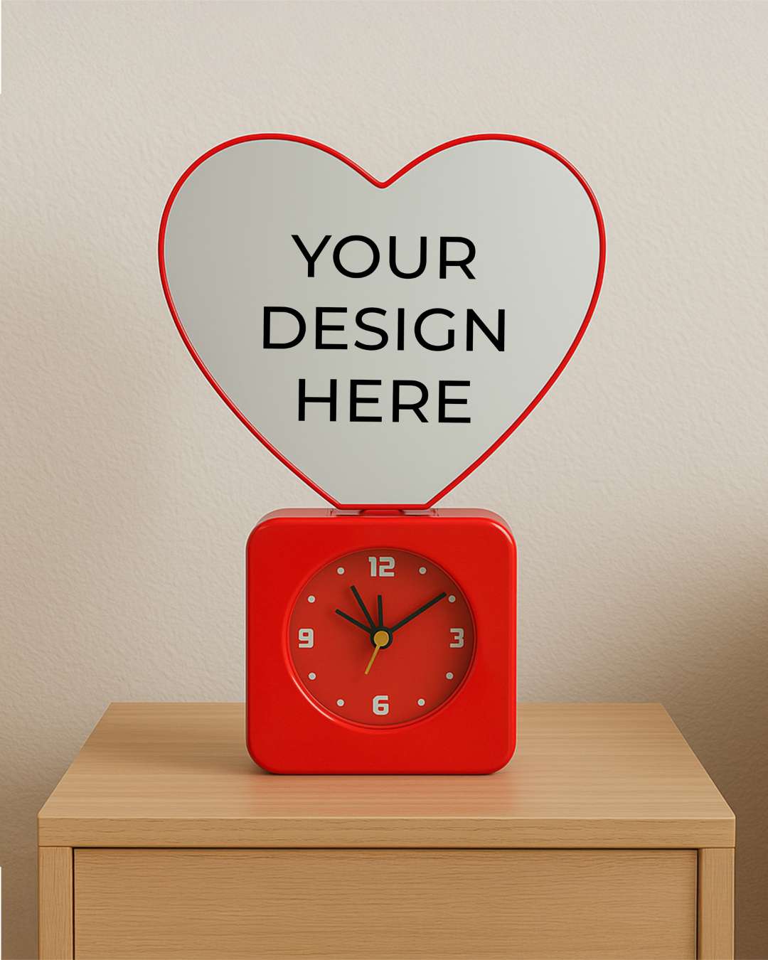 Heart Shape Magic Mirror Light Frame with Clock   | Red