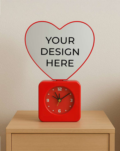 Heart Shape Magic Mirror Light Frame with Clock   | Red