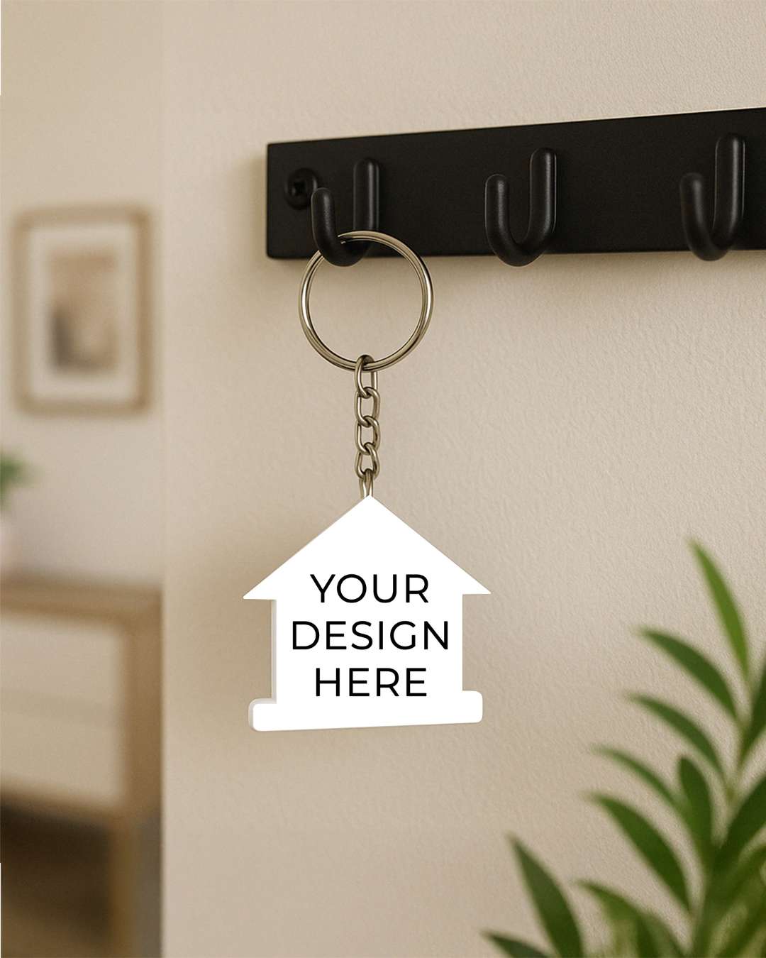 Home Shape Key Chain | White