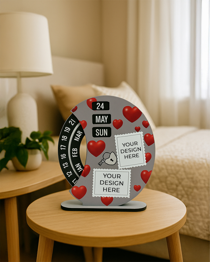 Personalized Wooden Rotating Photo Calendar | Large Heart Shape Print