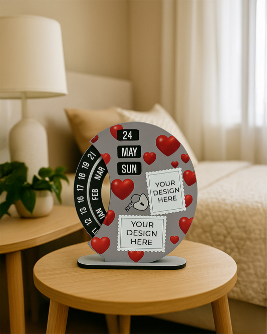 Personalized Wooden Rotating Photo Calendar | Large Heart Shape Print