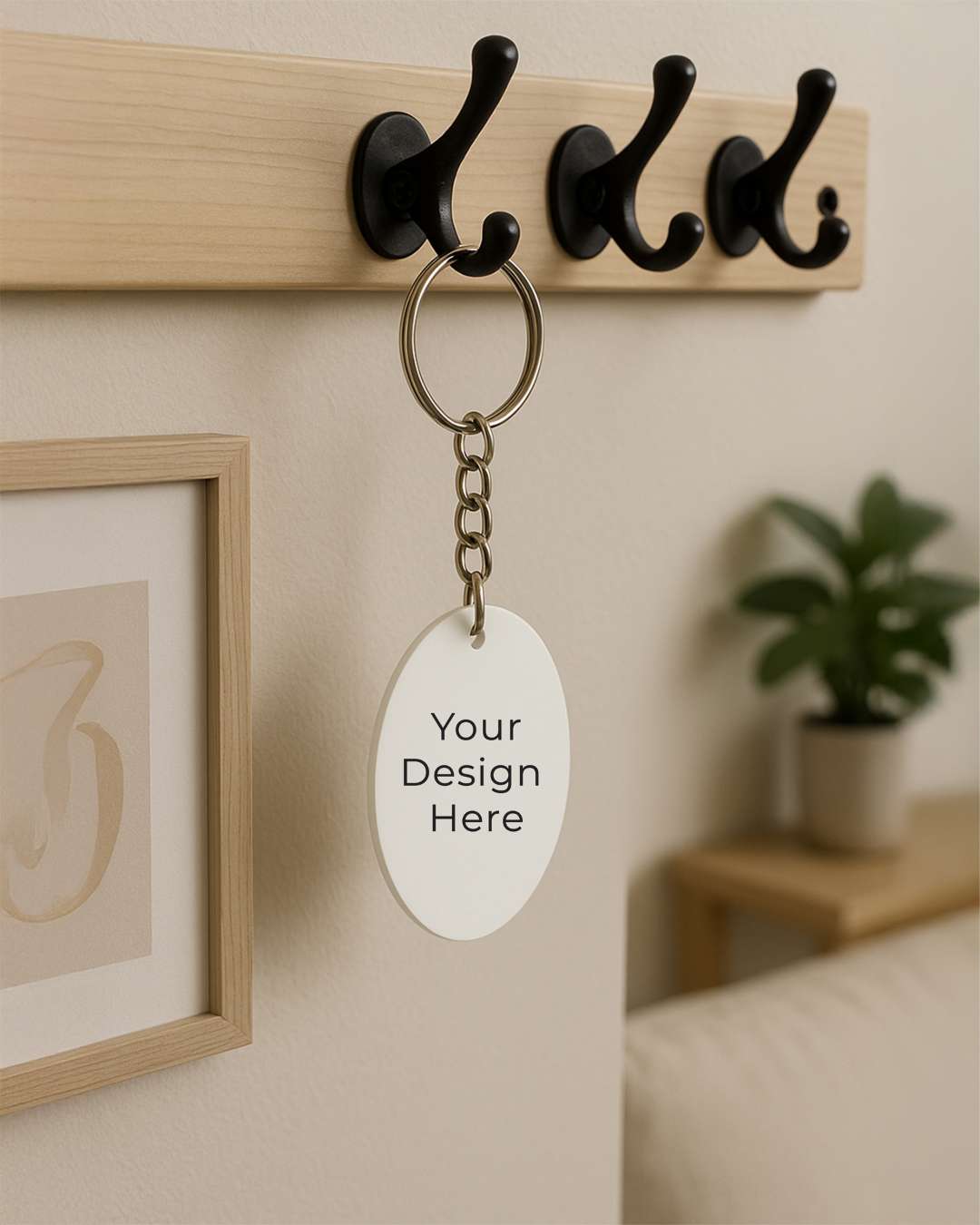 Oval Shape Polymer Key Chain | White