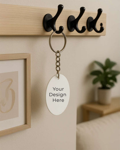 Oval Shape Polymer Key Chain | White