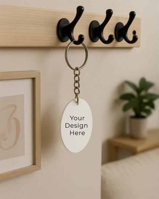 Oval Shape Polymer Key Chain | White