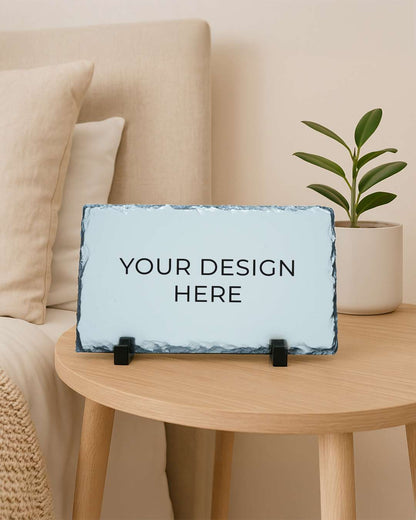 Customized Blank Slate Rock Set with Display Stand  | White