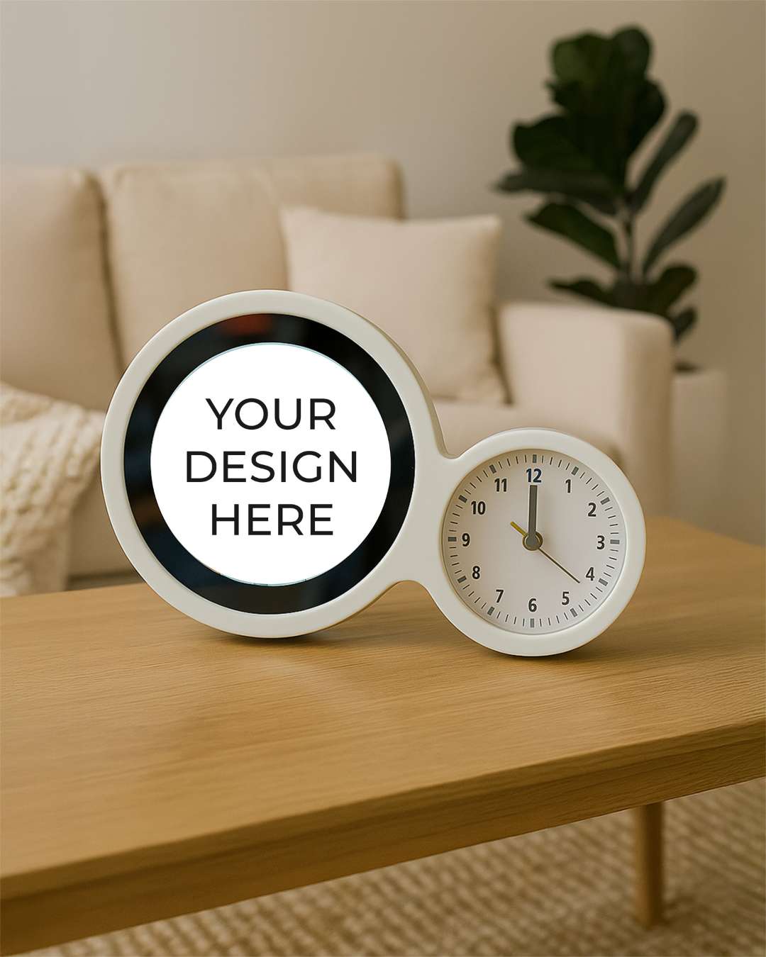 Round Magic Mirror LED Photo Frame with Clock | White