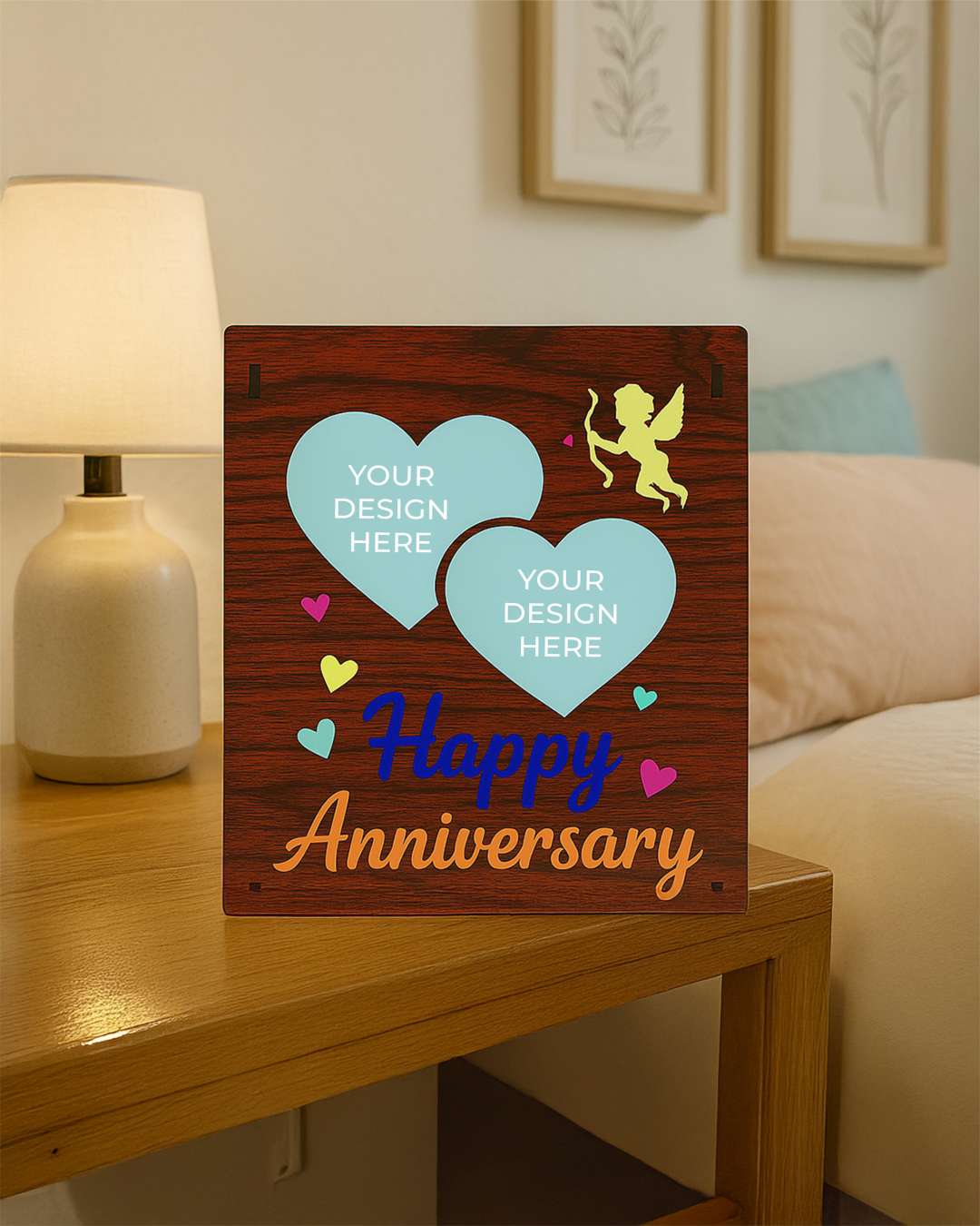 Happy Anniversary Light Frame with two Pictures -  | Brown