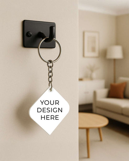 Rectangle Shape Polymer 2 side cut Key Chain  | White