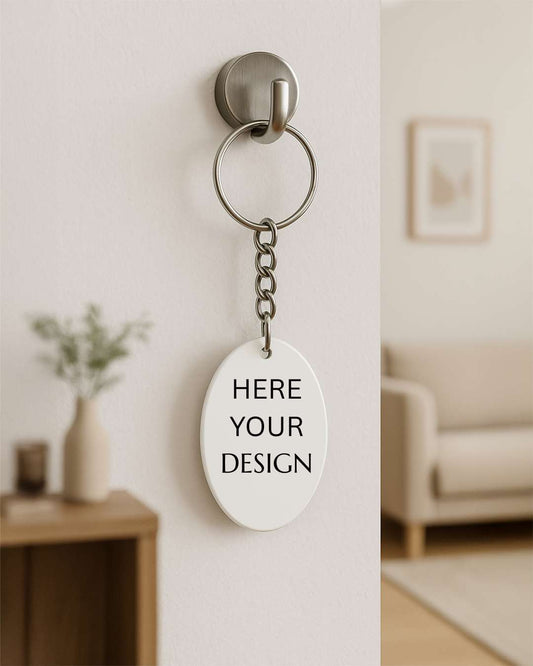 Oval Shape Acrylic Key Chain  | White