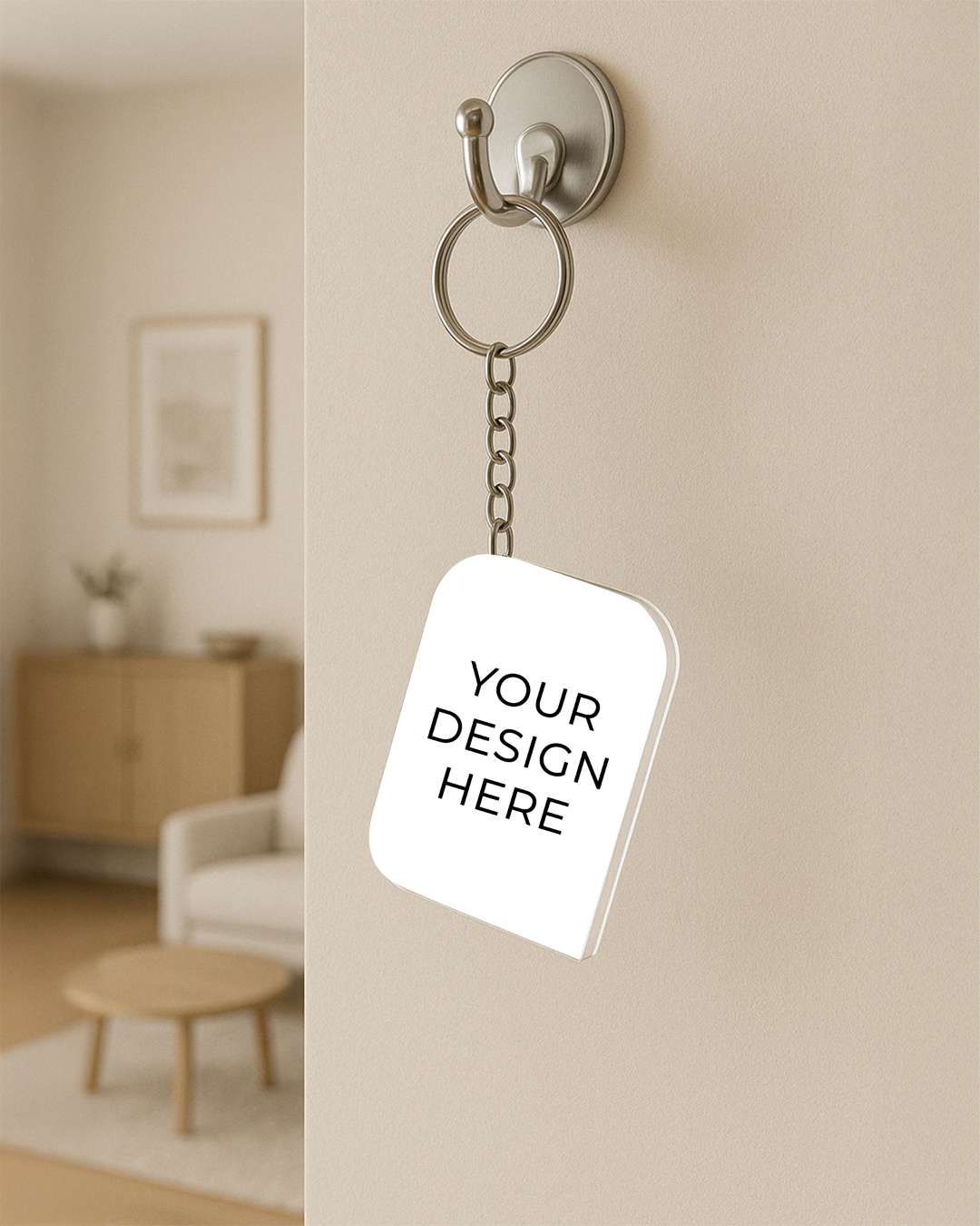 Rectangle Shape Key Chain   White
