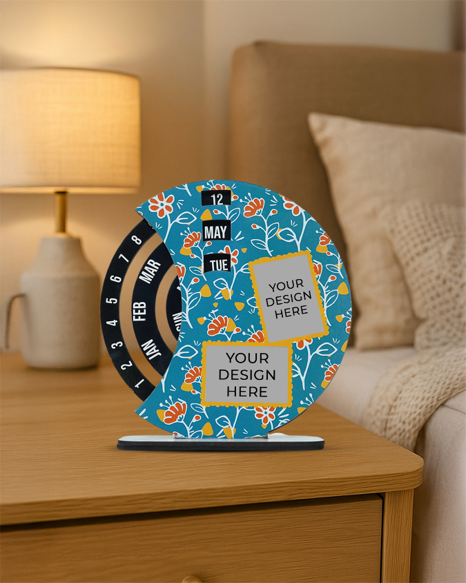 Personalized Wooden Rotating Photo Calendar | Flower Print