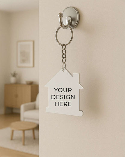 Home Shape Polymer Key Chain  | White