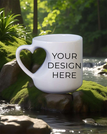 6oz White Color Heart Cut Shaped Mug  | White