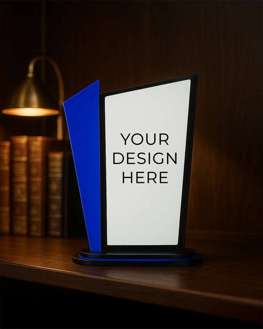 Customized Wooden Sublimation MDF and Acrylic Momento Trophy   | Blue
