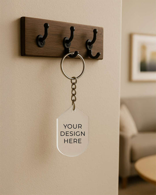 Hexa Shape Acrylic Key Chain | White