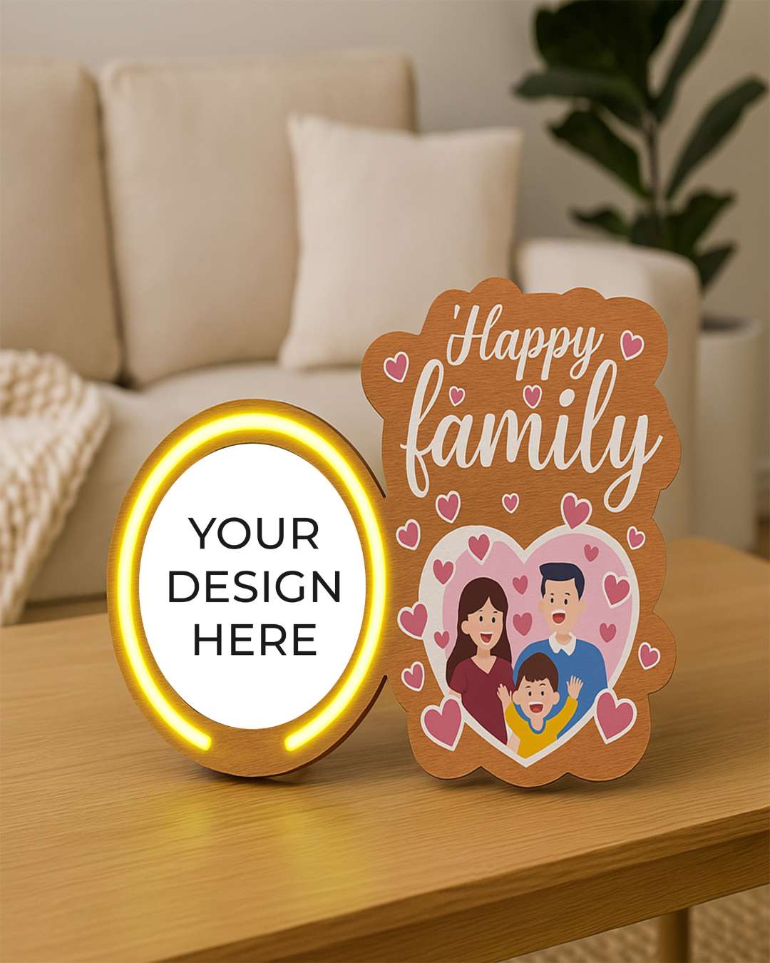 Happy Family Neon Table Frame  | Brown