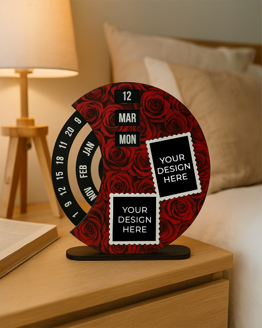 Personalized Wooden Rotating Photo Calendar | Rose Flower Print