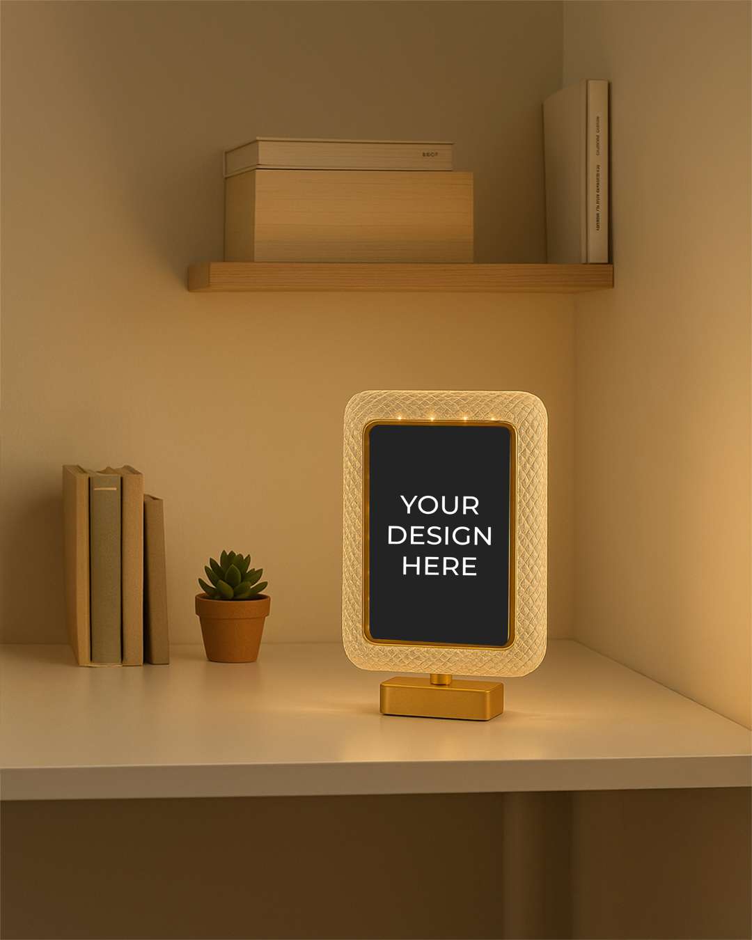 Crystal LED Rectangle Shape Photo Lamp |  White and Golden